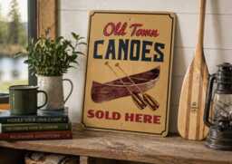 Vintage Canoe Metal Sign, Wall Art, Paddling Decor, Rustic Cabin Kayak Lake House Sign - thumbnail 1