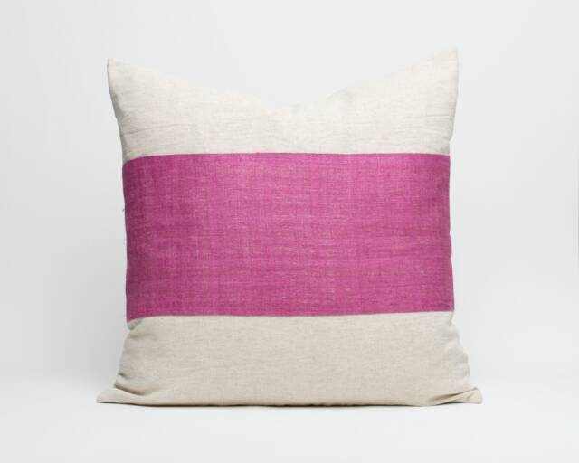 Hmong Hill Tribe Hemp Throw Pillow - Hot Pink Striped Cushion - 20x20 - image 1