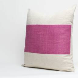 Hmong Hill Tribe Hemp Throw Pillow - Hot Pink Striped Cushion - 20x20 - thumbnail 2