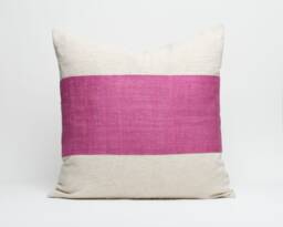 Hmong Hill Tribe Hemp Throw Pillow - Hot Pink Striped Cushion - 20x20 - thumbnail 1