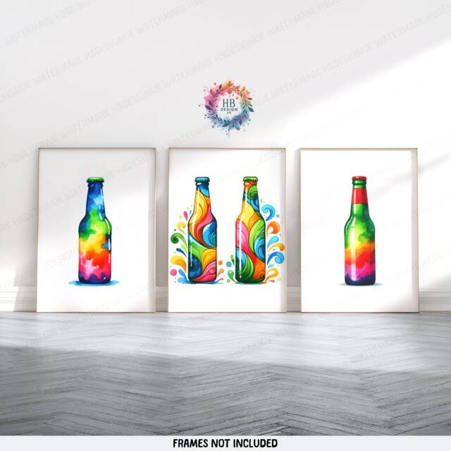 Colourful Kitchen Beer Prints - Set Of 3 Pictures - Watercolor Posters Lover Wall Art Home Decor Dining Room Print - image 1