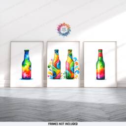 Colourful Kitchen Beer Prints - Set Of 3 Pictures - Watercolor Posters Lover Wall Art Home Decor Dining Room Print - thumbnail 1