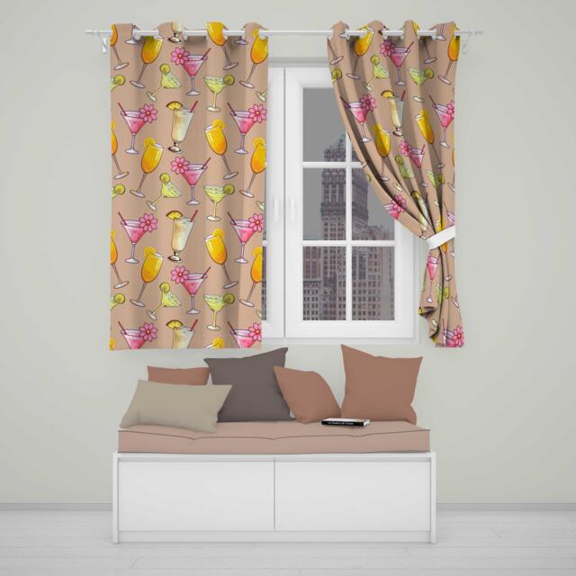 Colorful Cocktail Drinks Peach Background Summer Party Seamless Pattern Readymade Eyelet Ring Top Thermal 100% Blackout Curtains - image 1