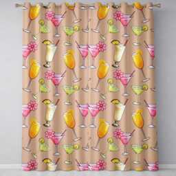 Colorful Cocktail Drinks Peach Background Summer Party Seamless Pattern Readymade Eyelet Ring Top Thermal 100% Blackout Curtains - thumbnail 2