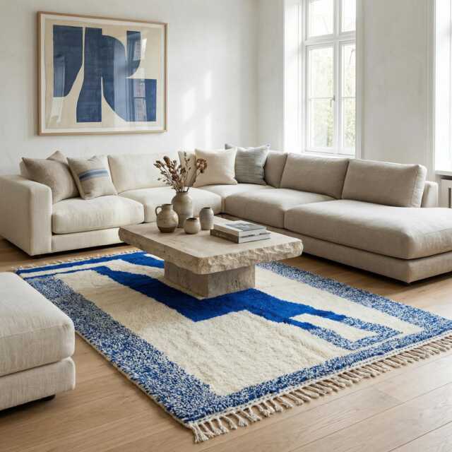 Handmade Blue Moroccan Rug - Diamond Beni Ourain, Custom Size - image 1