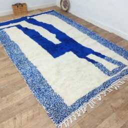 Handmade Blue Moroccan Rug - Diamond Beni Ourain, Custom Size - thumbnail 2