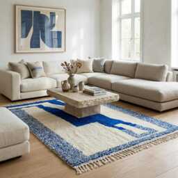 Handmade Blue Moroccan Rug - Diamond Beni Ourain, Custom Size - thumbnail 1