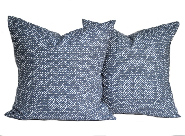 Two Quality Premier Pillow Covers, Cushion, Decorative Throw Pillow, Navy Accent Blue Dot Case - image 1