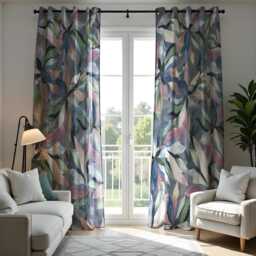Watercolor Botanical Leaf Curtains, Soft Blue & Pastel Floral Drapes, Colorful Flower Window Treatment, Custom Length Panel Curtains - thumbnail 3
