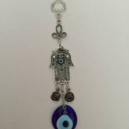Hamsa Hand Evil Eye Wall Hanging, Rose Detail Protection Amulet, Of Fatima Decor, Turkish Nazar Bead, Boho Good Luck Charm, Home Gift - thumbnail 4