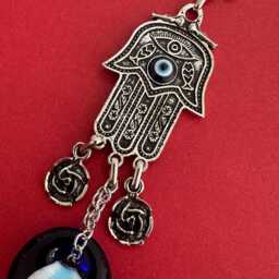Hamsa Hand Evil Eye Wall Hanging, Rose Detail Protection Amulet, Of Fatima Decor, Turkish Nazar Bead, Boho Good Luck Charm, Home Gift - thumbnail 3