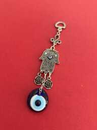 Hamsa Hand Evil Eye Wall Hanging, Rose Detail Protection Amulet, Of Fatima Decor, Turkish Nazar Bead, Boho Good Luck Charm, Home Gift - thumbnail 1