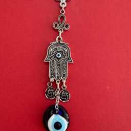 Hamsa Hand Evil Eye Wall Hanging, Rose Detail Protection Amulet, Of Fatima Decor, Turkish Nazar Bead, Boho Good Luck Charm, Home Gift - thumbnail 2