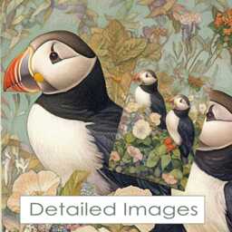 Unique Puffin Art Piece With Flower Decoupage Design Print Or Tissue Paper For Crafting, A3, A4 A5 - thumbnail 2