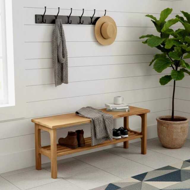 Handmade Solid Oak Mudroom Bench Entryway Shoe Storage - image 1