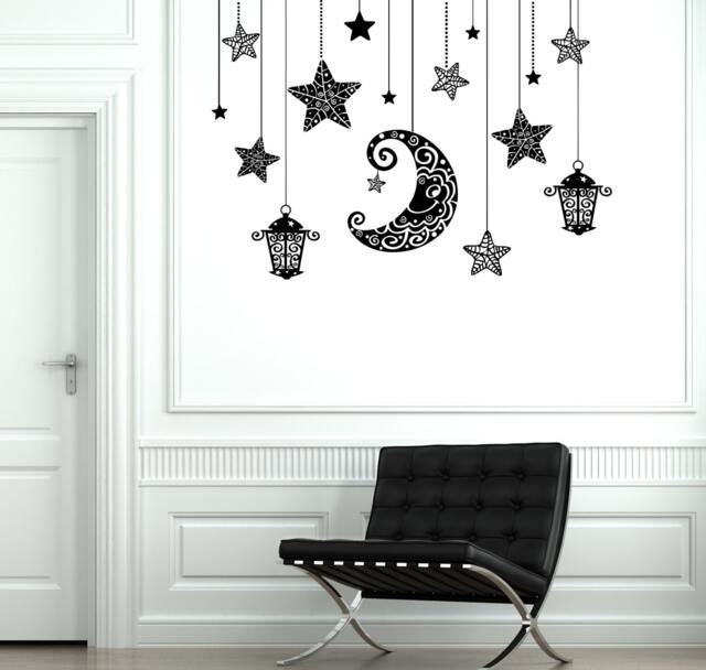 Wall Decal Moon Stars Light Romantic Mural For Bedroom Vinyl Sticker 1890Dz - image 1