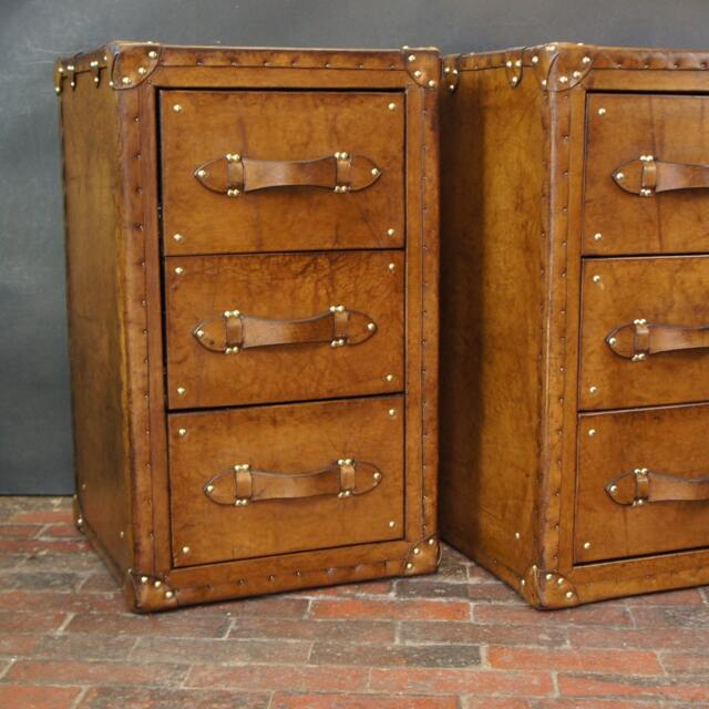 Luxury Handmade Tan Leather Large Occasional Side Table Draws Vanities Night Stands Bedroom Furniture - image 1