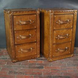 Luxury Handmade Tan Leather Large Occasional Side Table Draws Vanities Night Stands Bedroom Furniture - thumbnail 3