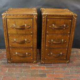 Luxury Handmade Tan Leather Large Occasional Side Table Draws Vanities Night Stands Bedroom Furniture - thumbnail 2
