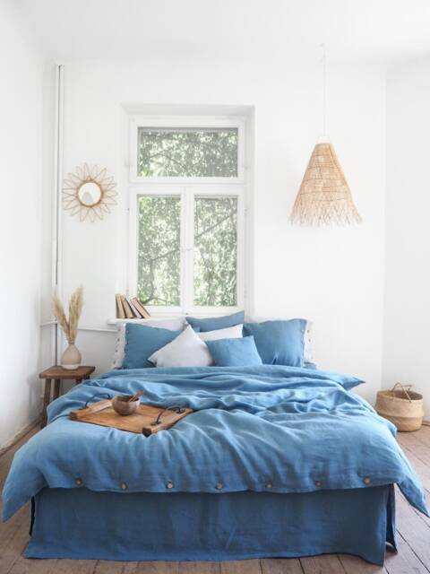 Blue Linen Duvet Cover - 100% Natural Bedding Tie, Button, Envelope, Or Zipper Closure - image 1