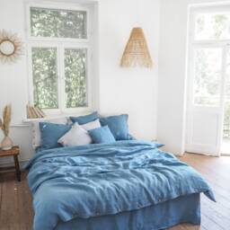 Blue Linen Duvet Cover - 100% Natural Bedding Tie, Button, Envelope, Or Zipper Closure - thumbnail 3