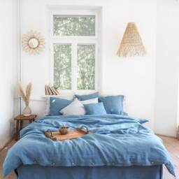 Blue Linen Duvet Cover - 100% Natural Bedding Tie, Button, Envelope, Or Zipper Closure - thumbnail 2
