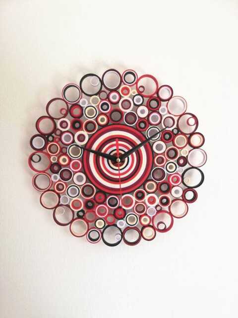 Paper Wall Clock, Unique Decor, Unusual Clocks, Silent Rustic Decoration, Housewarming Gift, Red Black Clock - image 1