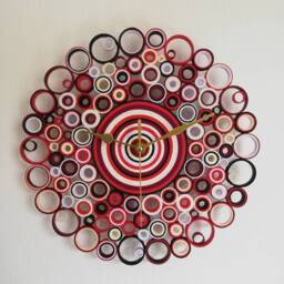 Paper Wall Clock, Unique Decor, Unusual Clocks, Silent Rustic Decoration, Housewarming Gift, Red Black Clock - thumbnail 2
