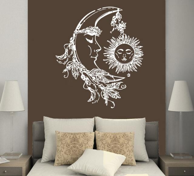 Wall Decals Sun & Moon Crescent Ethnic Dual Symbol Stars Night Sunshine Decal Vinyl Sticker Home Decor Bedroom Art Mural Ms613 - image 1