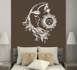 Wall Decals Sun & Moon Crescent Ethnic Dual Symbol Stars Night Sunshine Decal Vinyl Sticker Home Decor Bedroom Art Mural Ms613 - thumbnail 1