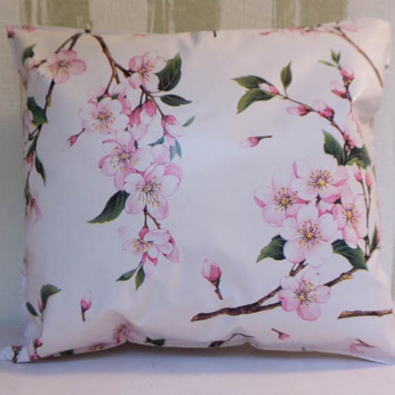 Outdoor Cushion Made Of Oilcloth - Springy Living, Garden & Lounge Decoration - Pattern Cherry Blossoms in Three Different Sizes - image 1