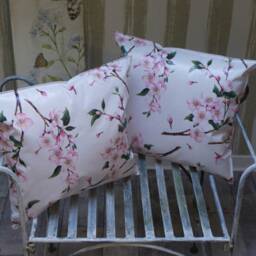 Outdoor Cushion Made Of Oilcloth - Springy Living, Garden & Lounge Decoration - Pattern Cherry Blossoms in Three Different Sizes - thumbnail 3