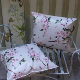 Outdoor Cushion Made Of Oilcloth - Springy Living, Garden & Lounge Decoration - Pattern Cherry Blossoms in Three Different Sizes - thumbnail 2