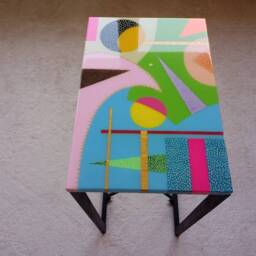 Wooden C Shape Colorful Side End Epoxy Resin Coffee Table With Metal Legs - thumbnail 4