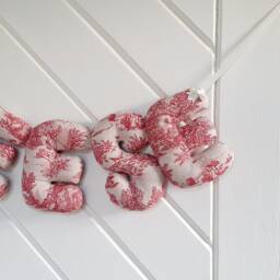 Personalised Name Banner, Red Toile De Joie. Baby Wall Hanging. Shower Gift. Garland. Nursery French Decor - thumbnail 2