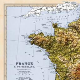 France & Switzerland Map - Elevation 2D Vintage Poster 3D Effect Shaded Relief Print Bretagne Normandie Pyrenees Lyon - thumbnail 3