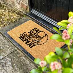 Softball Doormat - Eat Sleep Repeat Entryway Rug Coir Welcome Mat For Home Non Slip Personal Gift Sports Fan - thumbnail 3