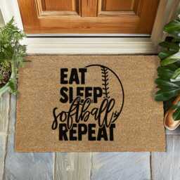 Softball Doormat - Eat Sleep Repeat Entryway Rug Coir Welcome Mat For Home Non Slip Personal Gift Sports Fan - thumbnail 2