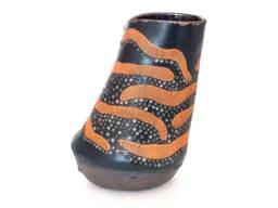 Contemporary Ceramic Colorful Vase, Navy Blue Orange Bronze Metallic Stoneware Sculpture, Hand Carved Sgraffito Polka Dot Tall Flower Vase - thumbnail 1