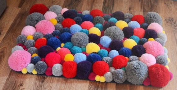 A Colorful Rug Made Of Pompons Different Size. Dimension 16 Inches X 24 Inches - image 1