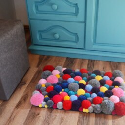 A Colorful Rug Made Of Pompons Different Size. Dimension 16 Inches X 24 Inches - thumbnail 2