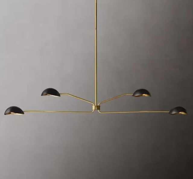 Mid Century Sputnik Chandelier, Brass & Black Orb Light Fixture - image 1