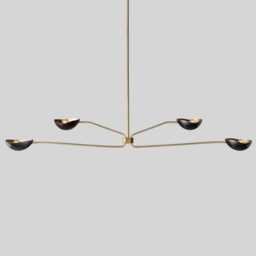 Mid Century Sputnik Chandelier, Brass & Black Orb Light Fixture - thumbnail 2