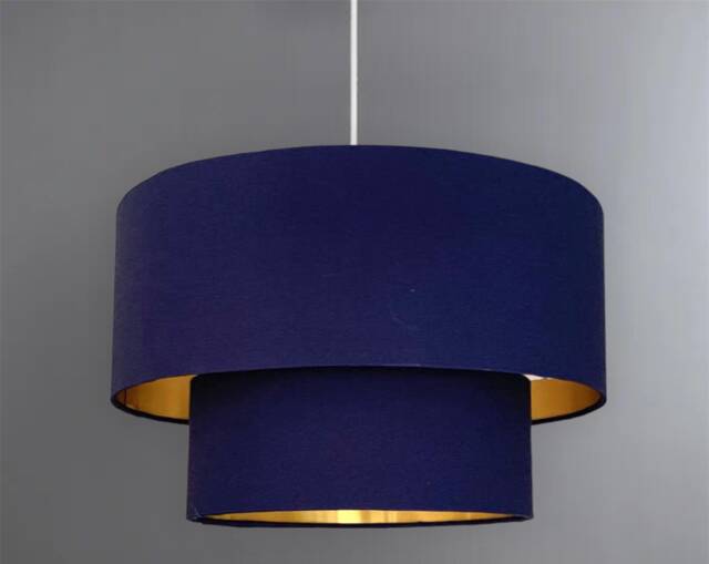 New Hq Luxury Two Tier Lamp Shade Pendant Light Ceiling Navy Cotton With Metallic Lining - image 1