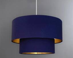 New Hq Luxury Two Tier Lamp Shade Pendant Light Ceiling Navy Cotton With Metallic Lining