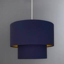 New Hq Luxury Two Tier Lamp Shade Pendant Light Ceiling Navy Cotton With Metallic Lining - thumbnail 3