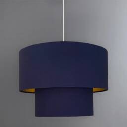 New Hq Luxury Two Tier Lamp Shade Pendant Light Ceiling Navy Cotton With Metallic Lining - thumbnail 2