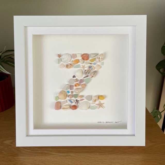 Custom Made Initial Wall Art Sea Glass & Shells Framed Picture Nursery Decor Ocean Themed Handmade in Cornwall - image 1
