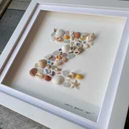 Custom Made Initial Wall Art Sea Glass & Shells Framed Picture Nursery Decor Ocean Themed Handmade in Cornwall - thumbnail 4