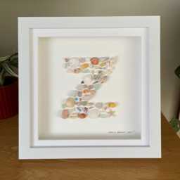Custom Made Initial Wall Art Sea Glass & Shells Framed Picture Nursery Decor Ocean Themed Handmade in Cornwall - thumbnail 2